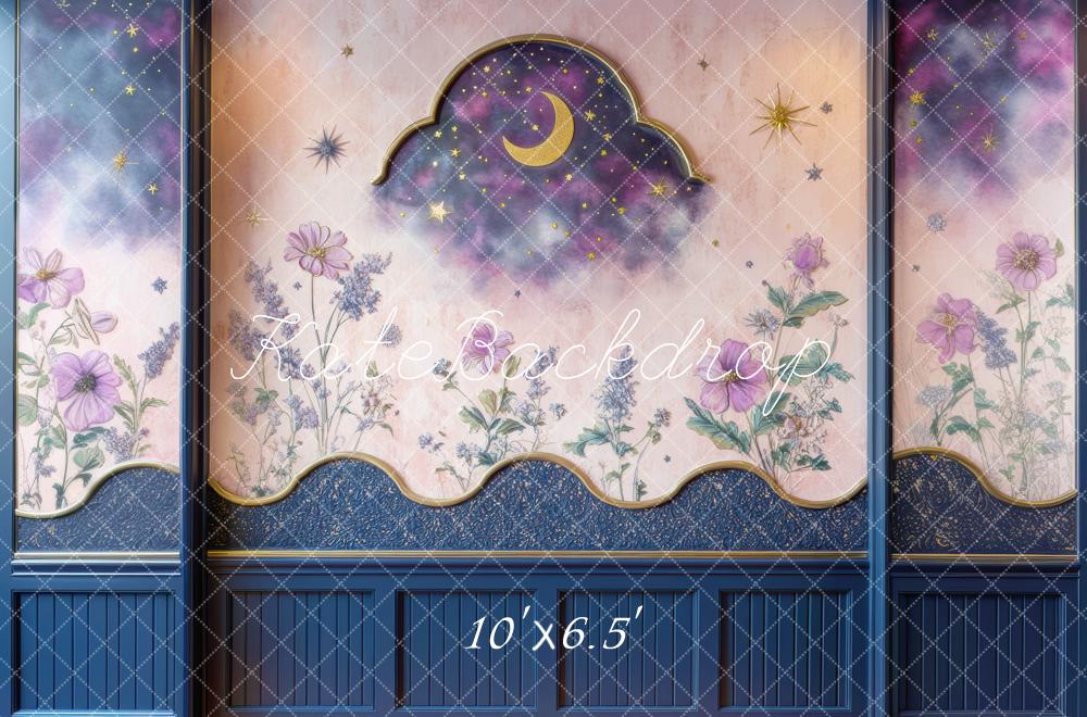 Kate Moon Floral Blue Wall Backdrop Designed by Mini MakeBelieve -UK