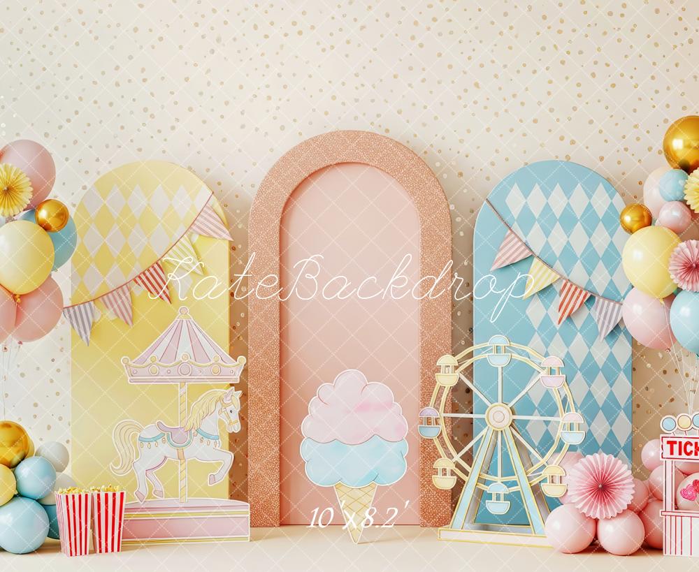 Kate Carousel Ferris Wheel Balloons Pastel Backdrop Designed by Patty Robert