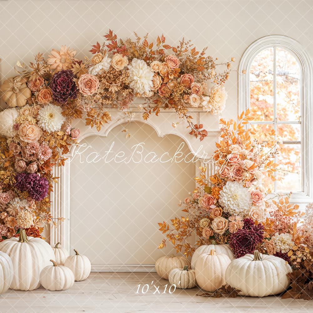 Kate Autumn Floral Arch White Pumpkins Backdrop Designed by Emetselch -UK