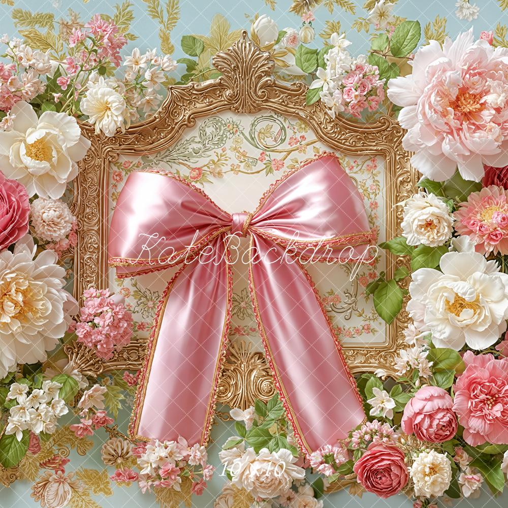 Kate Floral Arch Pink Bow Ornate Frame Backdrop Designed by Emetselch -UK