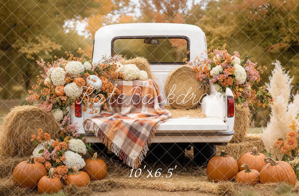 Kate Autumn Truck Hay Bale Pumpkins Backdrop Designed by Emetselch -UK