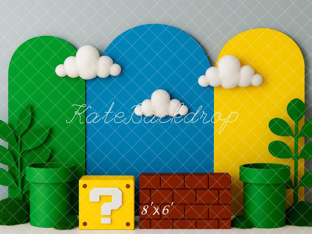 Kate Game Pipes Block Brick Clouds Backdrop Designed by Patty Robert