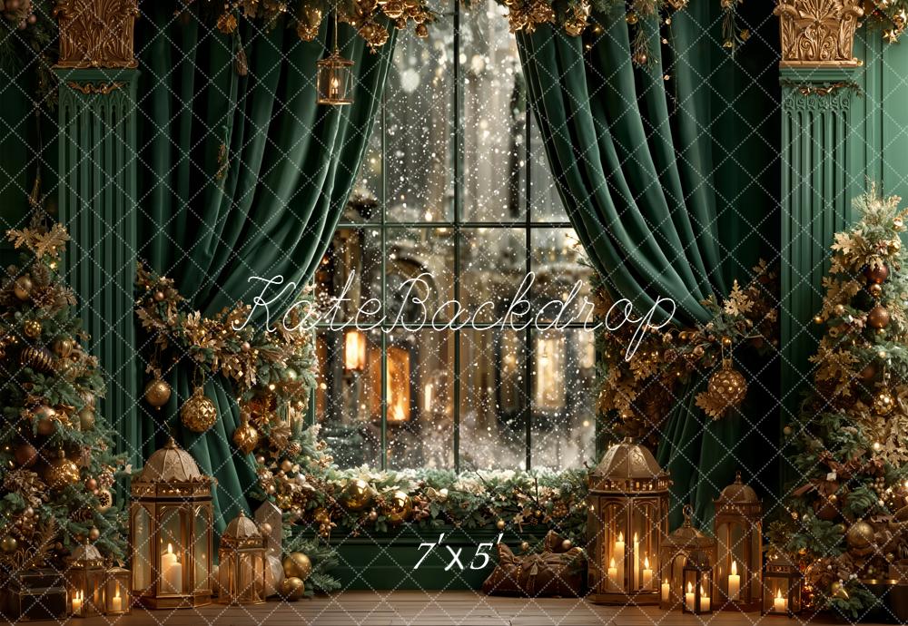Kate Christmas Green Curtains Window Garland Backdrop Designed by Emetselch -UK