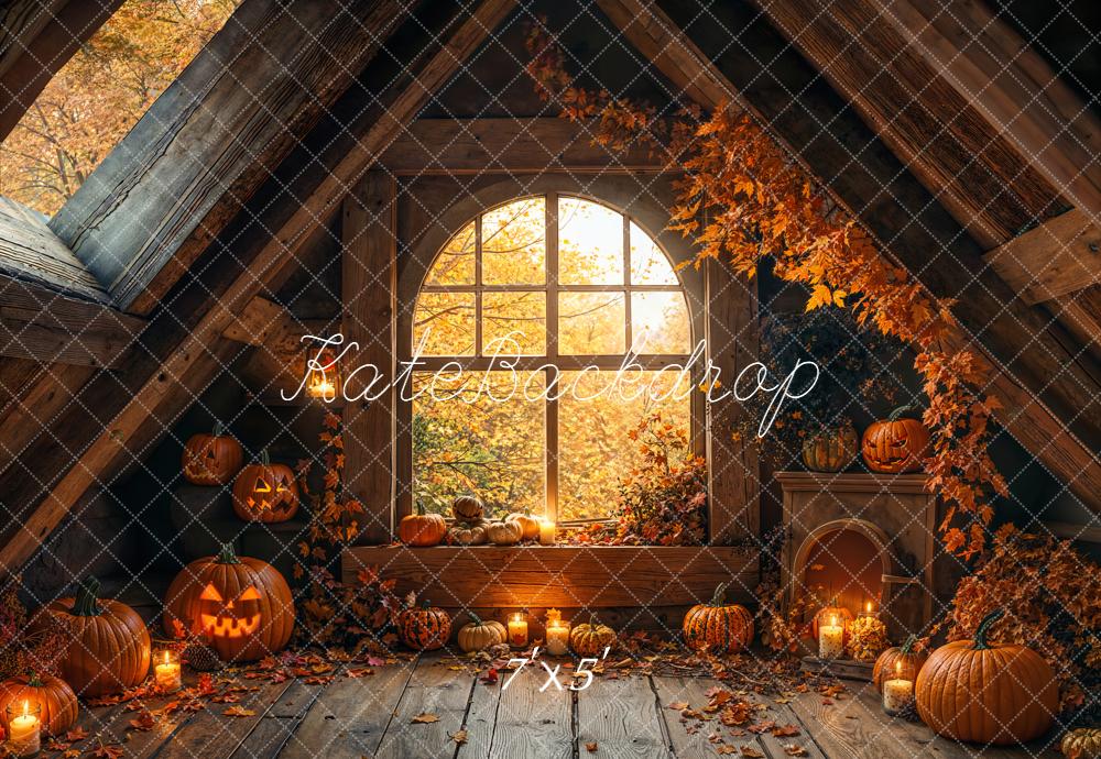 Kate Halloween Pumpkins Candles Autumn Attic Backdrop Designed by Emetselch