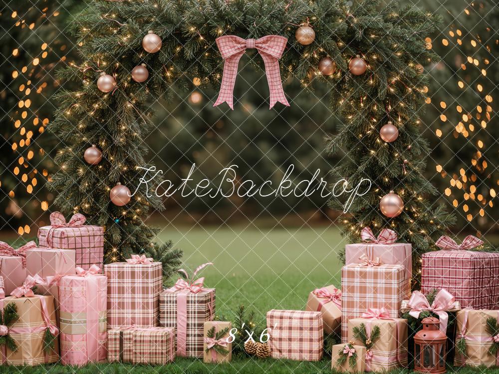 Kate Christmas Arch Pink Bow Presents Fleece Backdrop Designed by Emetselch -UK