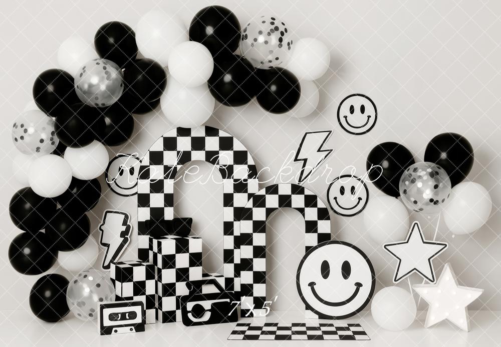 Kate Checkered Balloons Smiley Cake Smash Backdrop Designed by Patty Robert