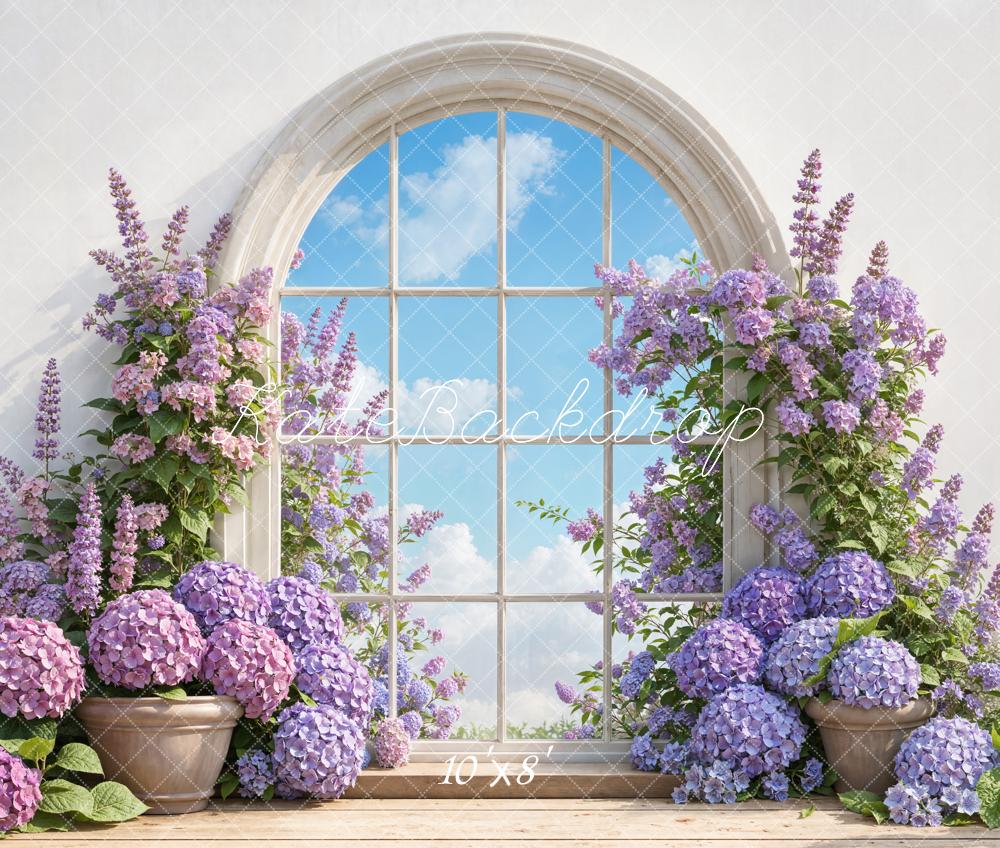 Kate Window Arch Purple Flowers Fleece Backdrop Designed by Emetselch -UK