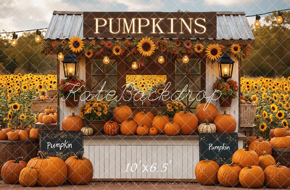 Kate Pumpkin Stand Sunflowers Autumn Fleece Backdrop Designed by Emetselch -UK