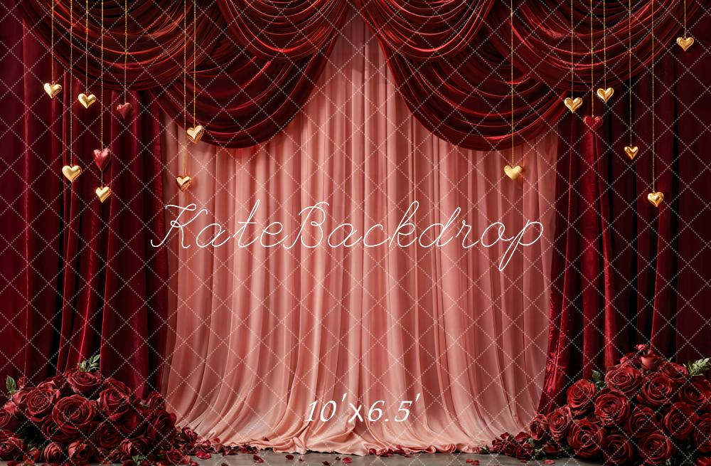 Kate Red Curtains Roses Hearts Backdrop Designed by Emetselch