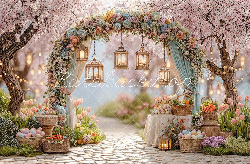 Kate Easter Bunny Floral Arch Lanterns Spring Fleece Backdrop Designed by Emetselch