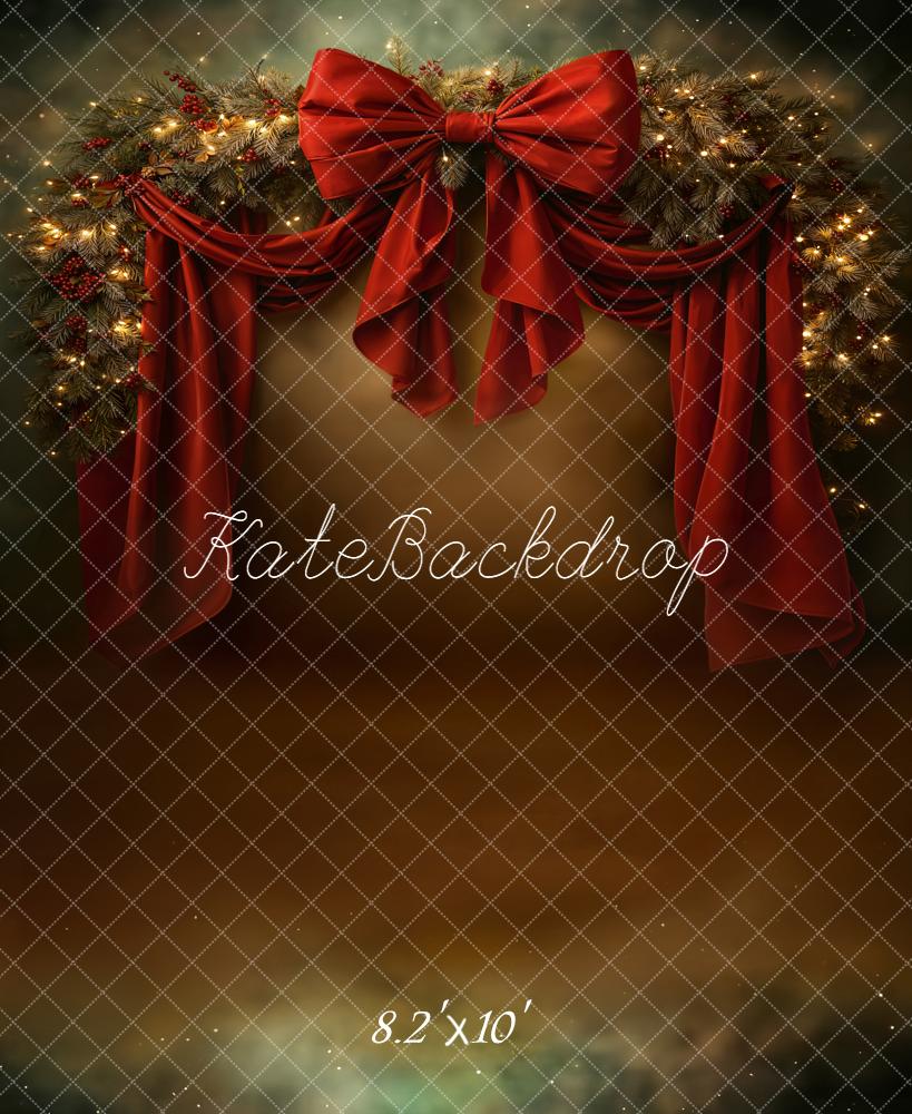 Kate Christmas Garland Red Drapes Bow Fleece Backdrop Designed by Chain Photography -UK