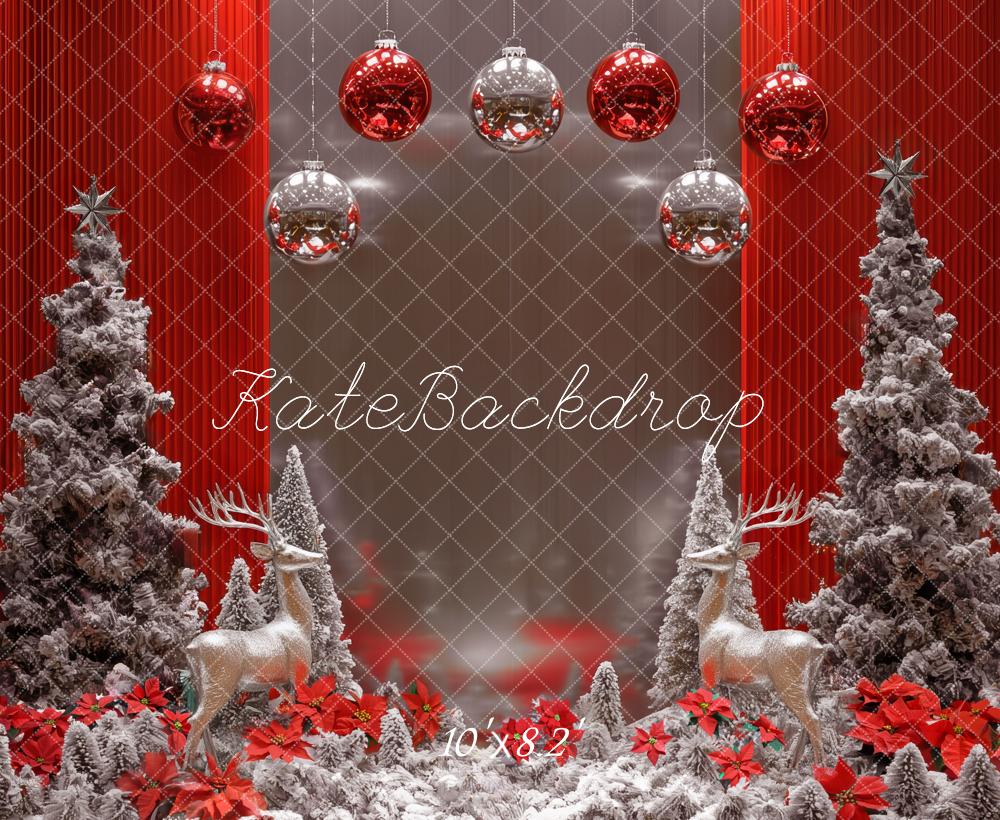 Kate Christmas Trees Reindeer Red Backdrop Designed by Mini MakeBelieve -UK