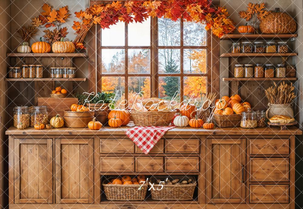Kate Autumn Kitchen Pumpkins Wooden Backdrop Designed by Emetselch -UK