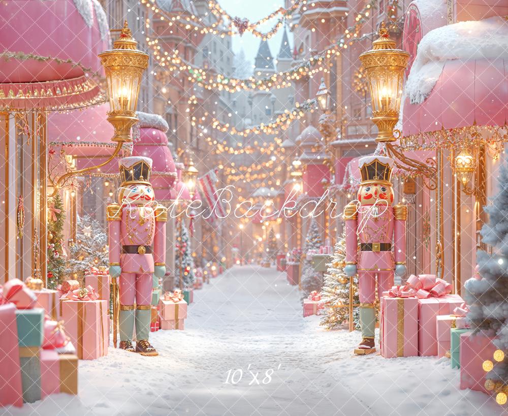 Kate Christmas Nutcracker Pink Presents Fleece Backdrop Designed by Emetselch -UK