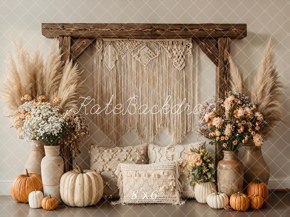 Kate Boho Pumpkins Macrame Fleece Backdrop Designed by Emetselch