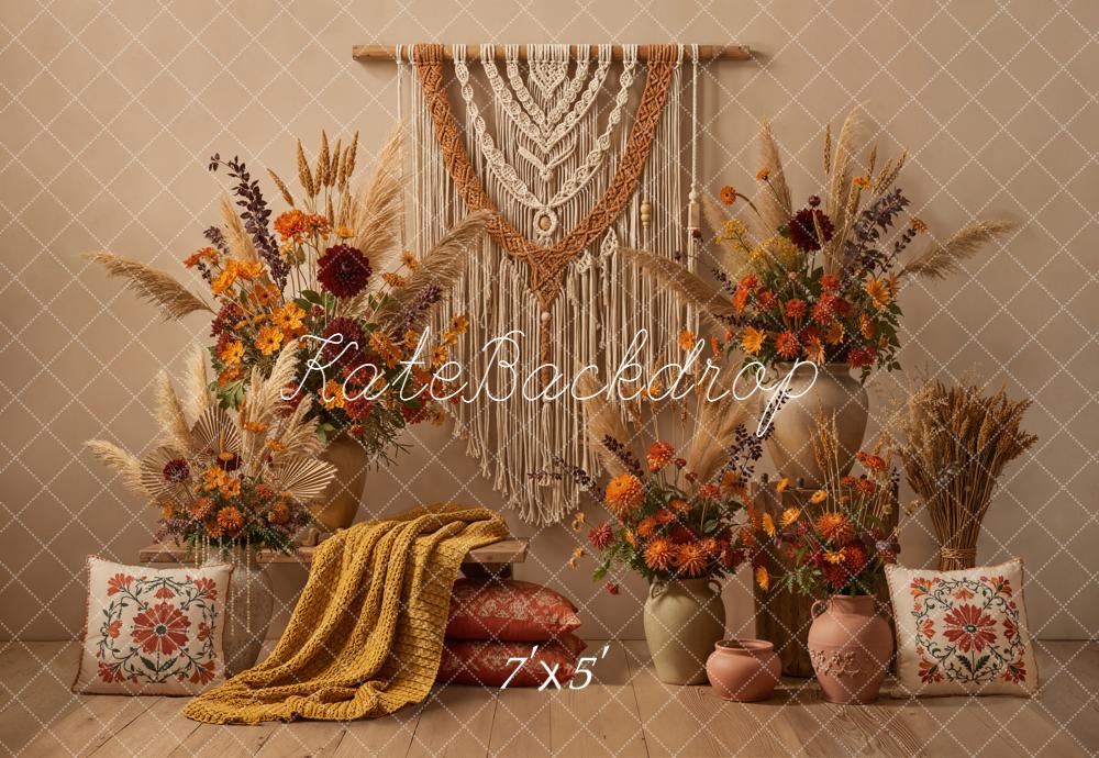 Kate Boho Macrame Floral Beige Backdrop Designed by Emetselch -UK