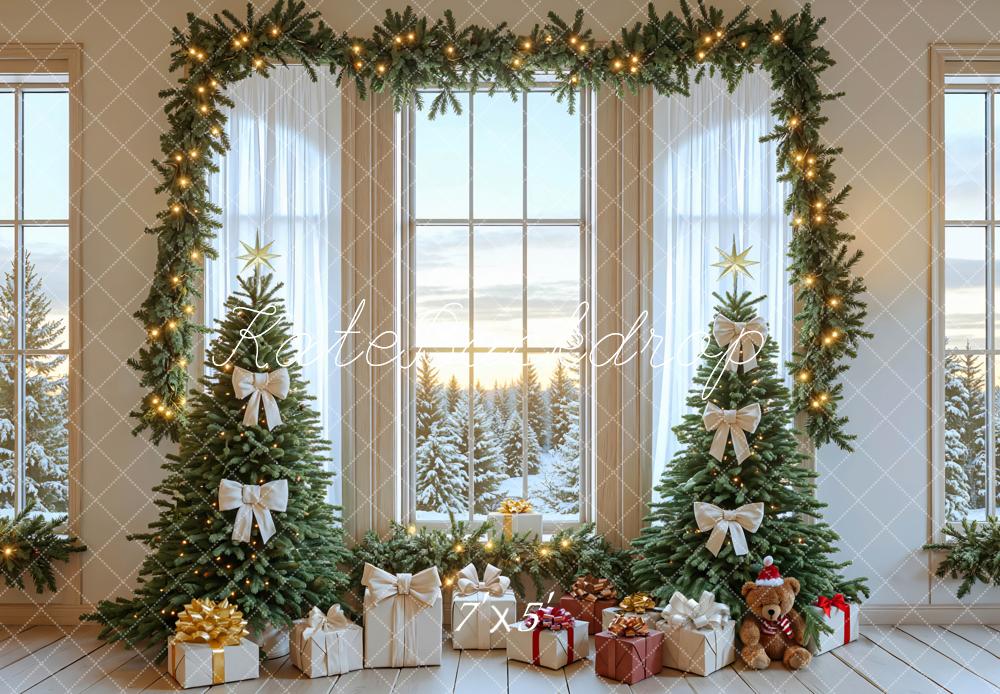 Kate Christmas Trees Garland Presents Window Backdrop Designed by Mini MakeBelieve