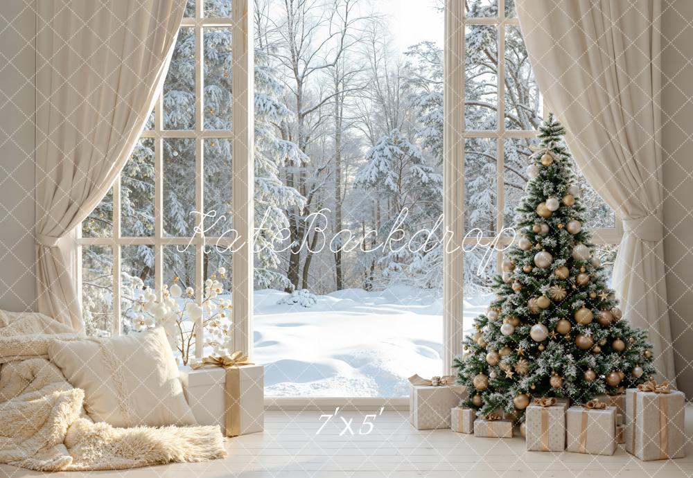 Kate Christmas Tree Gifts Snowy Window Backdrop Designed by Emetselch -UK