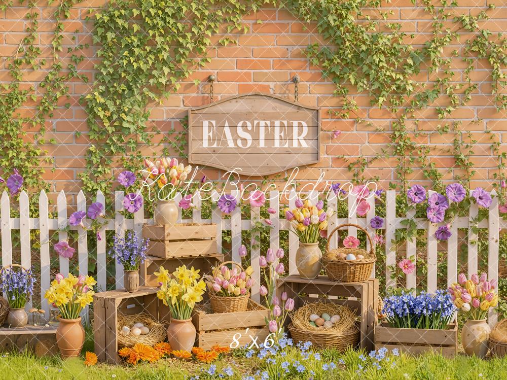 Kate Easter Floral Eggs Picket Fence Backdrop Designed by Emetselch -UK
