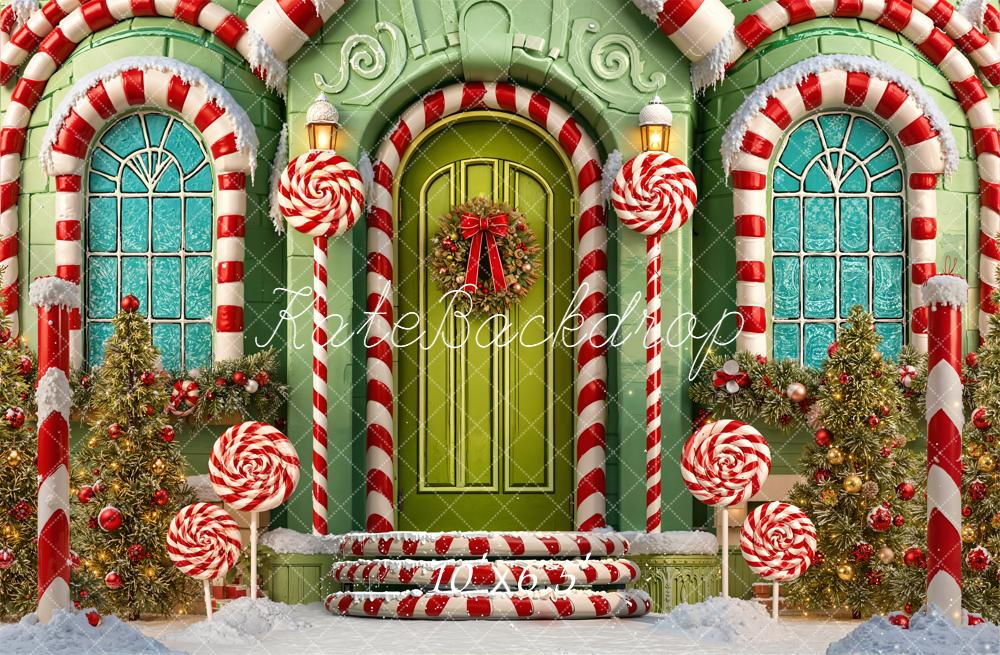 Kate Christmas Candy Cane Lollipops Green House Backdrop Designed by Emetselch