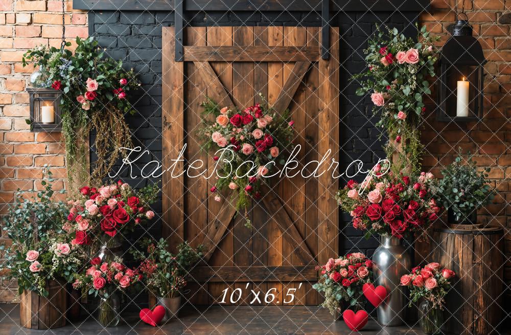 Kate Valentine/Spring Floral Rustic Wood Door Backdrop Designed by Emetselch
