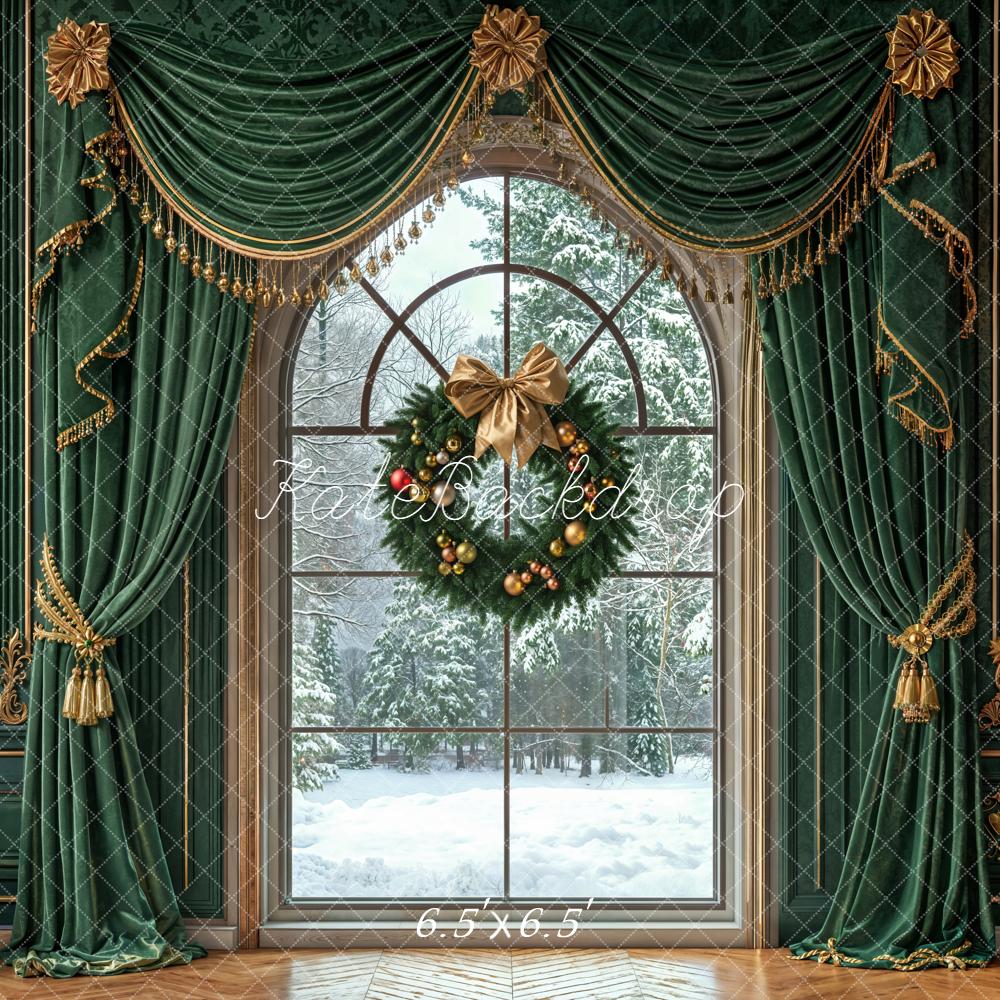 Kate Christmas Wreath Green Curtains Wall Backdrop Designed by Emetselch -UK