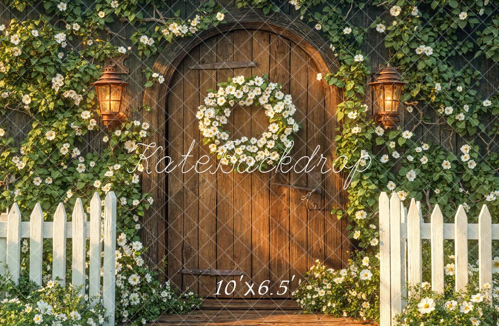 Kate Floral Arch Wooden Door Lanterns Backdrop Designed by Emetselch -UK