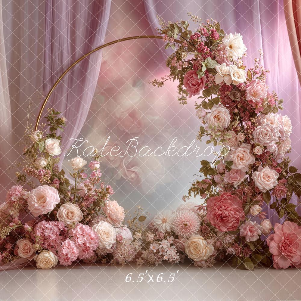 Kate Pink Floral Garland Curtains Backdrop Designed by Emetselch