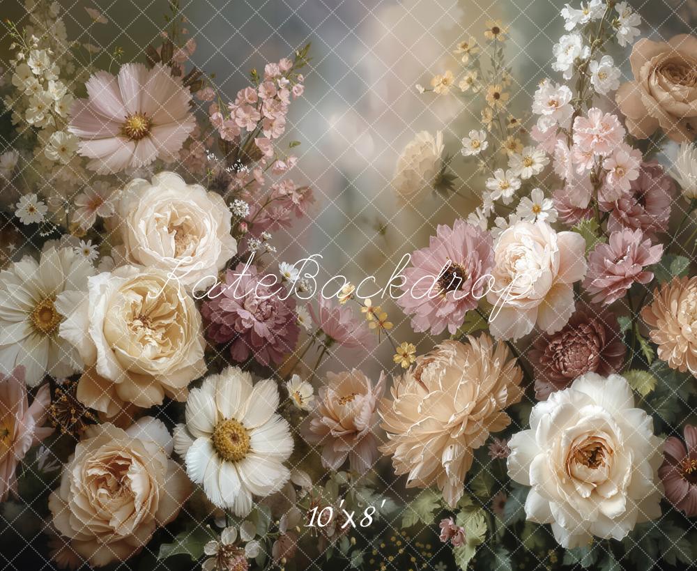 Kate Fine Art Cream Pink Flower Fleece Backdrop Designed by Emetselch -UK