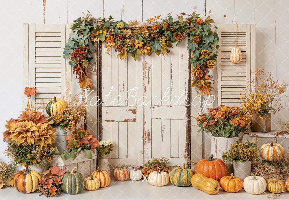 Kate Autumn Pumpkin Rustic Shutters Backdrop Designed by Emetselch