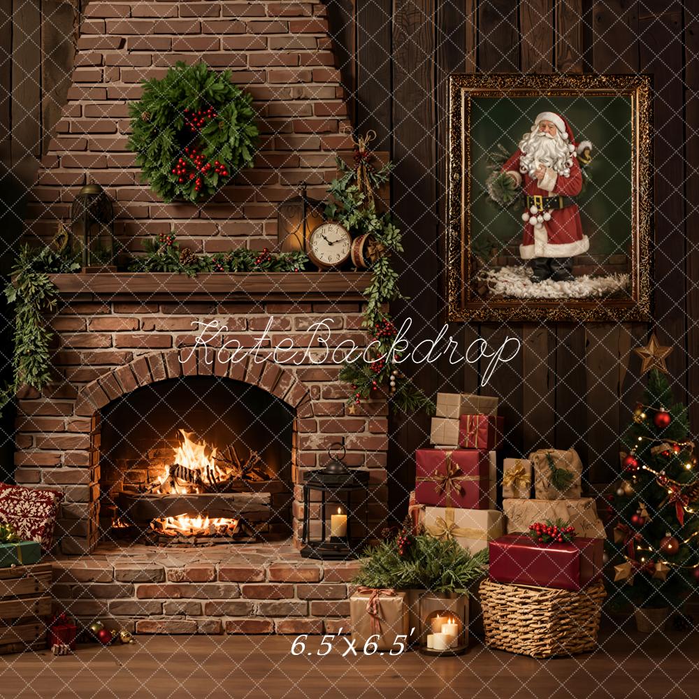 Kate Christmas Fireplace Tree Presents Backdrop Designed by Emetselch