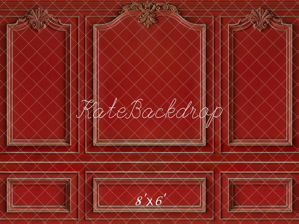 Kate Red Ornate Moulding Vintage Wall Fleece Backdrop Designed by Kate Image -UK