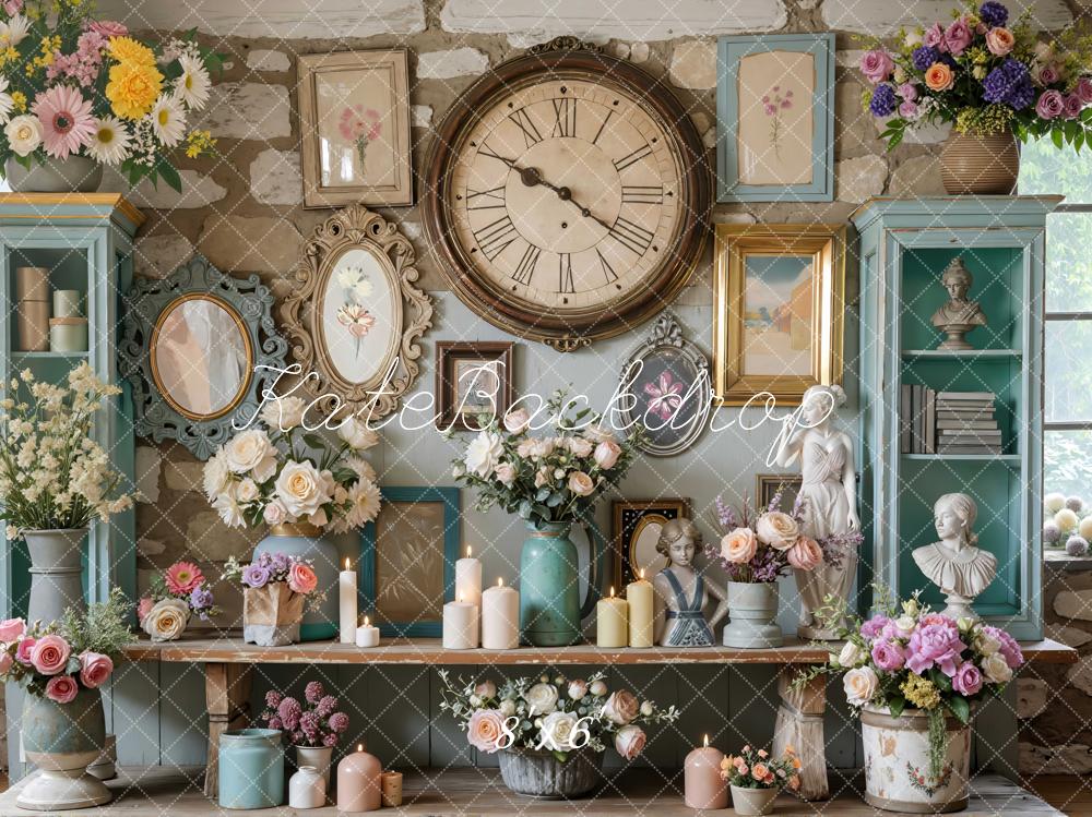 Kate Vintage Wall Flowers Candles Statues Backdrop Designed by Mini MakeBelieve -UK