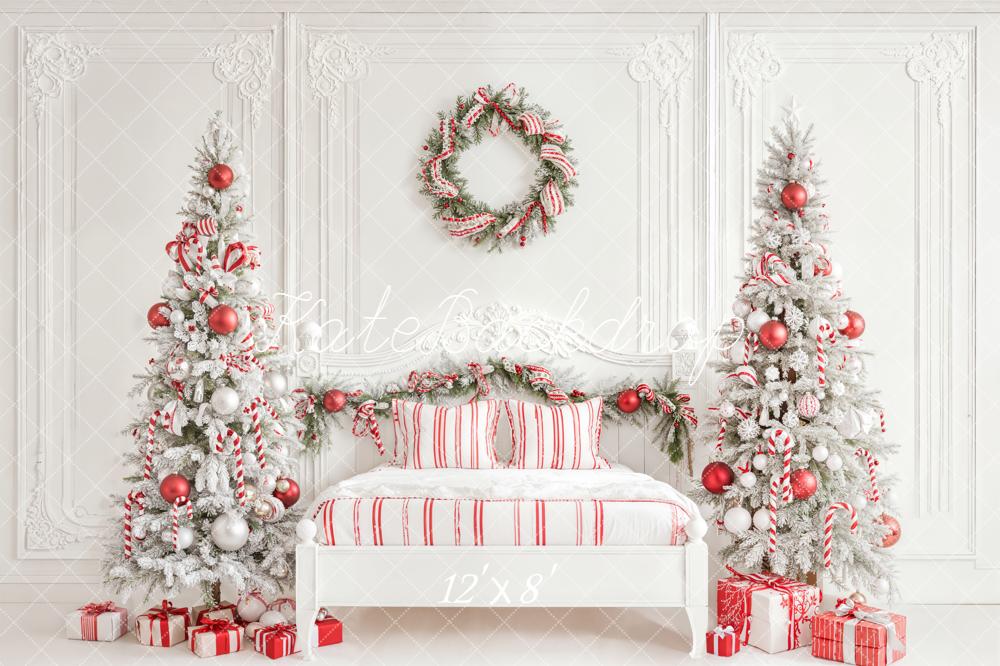Kate Christmas Candy Cane Trees White Bed Backdrop Designed by Emetselch -UK