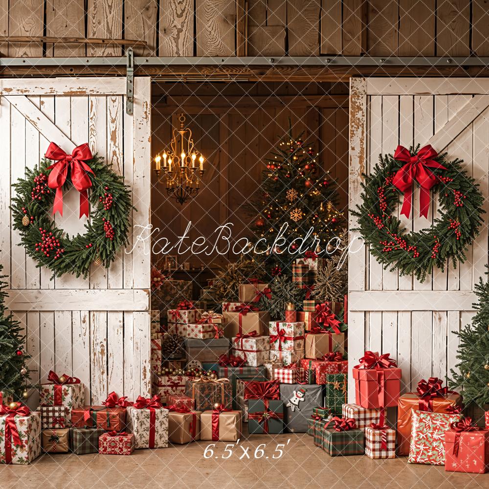 On Sale Kate Christmas Barn Door Wreaths Trees Presents Backdrop Designed by Emetselch -UK
