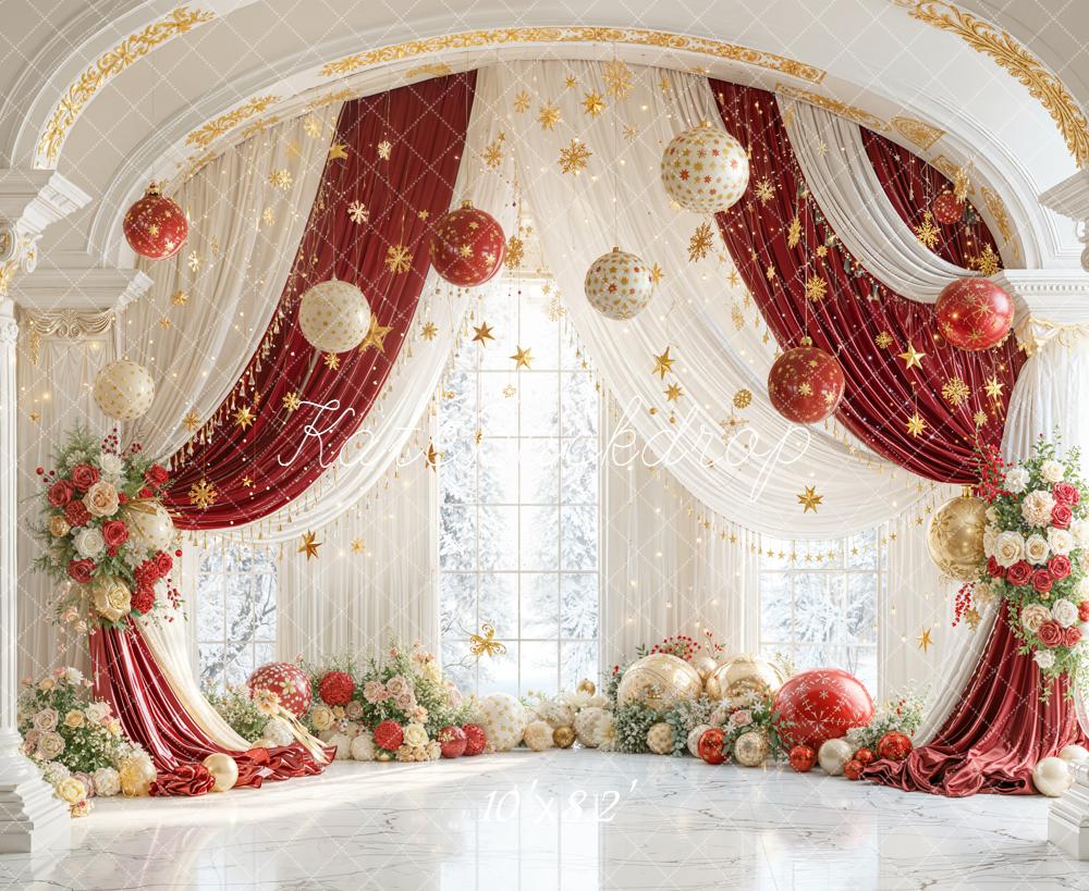 Kate Christmas Red Gold Ornaments Floral Arch Backdrop Designed by Emetselch -UK