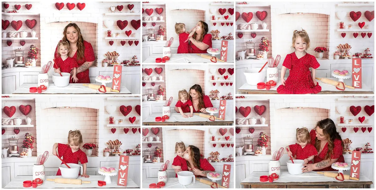Kate Valentine's Kitchen Backdrop Red Heart Cabinets Designed by Emetselch