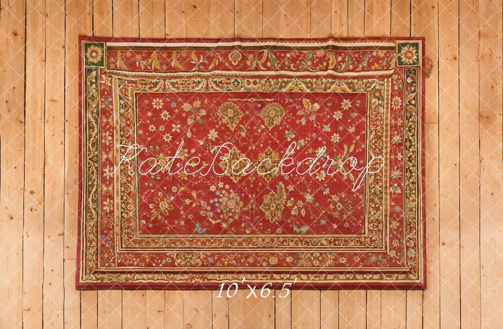 Kate Ornate Red Carpet Wooden Floor Fleece Backdrop Designed by Emetselch -UK