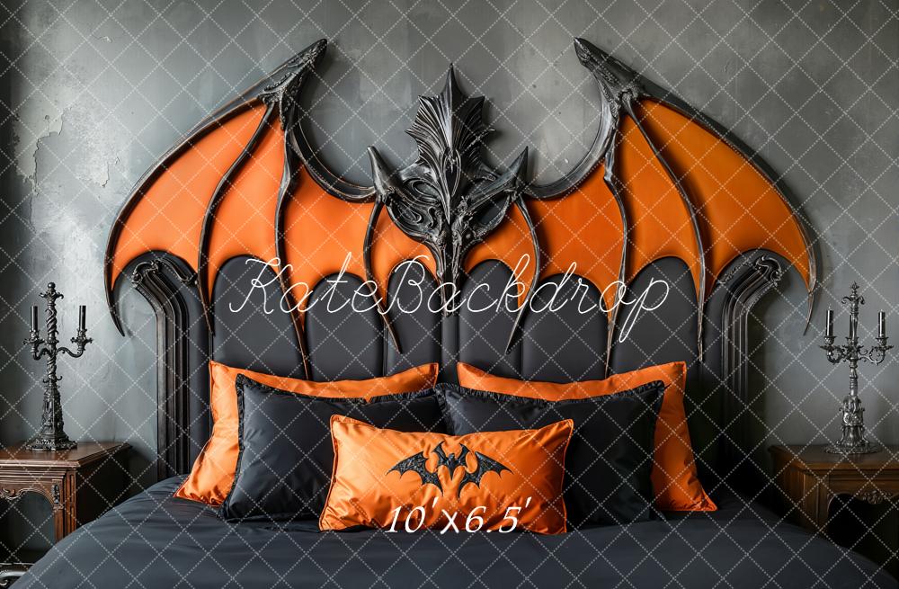 Kate Halloween Bat Headboard Orange Black Fleece Backdrop Designed by Emetselch -UK