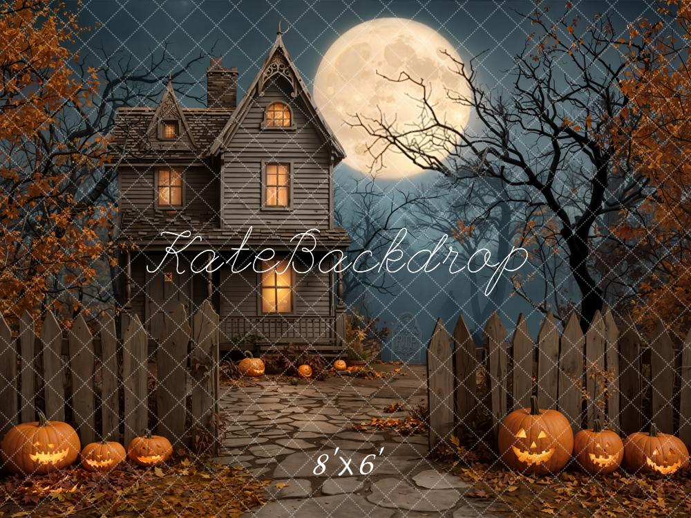 Kate Halloween Haunted House Moon Pumpkin Fleece Backdrop Designed by Emetselch -UK