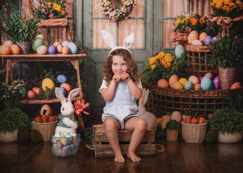 Kate Easter Eggs Flowers Green Door Backdrop Designed by Emetselch