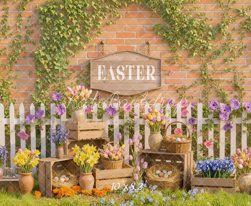 Kate Easter Floral Eggs Picket Fence Backdrop Designed by Emetselch -UK