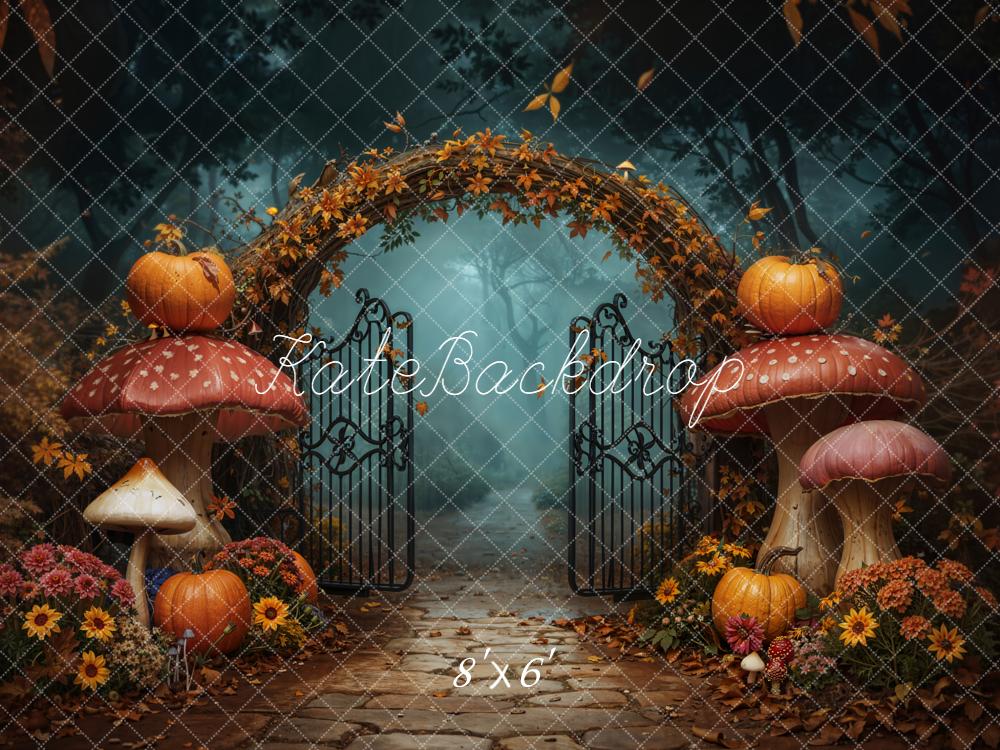 Kate Halloween Gate Mushrooms Fleece Backdrop Designed by Chain Photography -UK