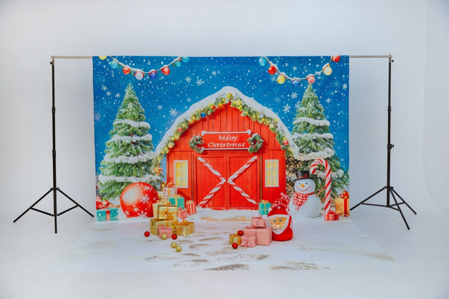Kate Christmas Tree Gifts Red Barn Door Backdrop Designed by Chain Photography -UK