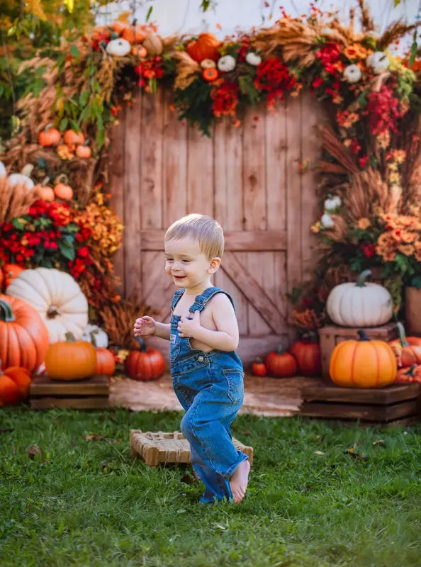Kate Autumn Pumpkins Barn Door Backdrop Designed by Emetselch
