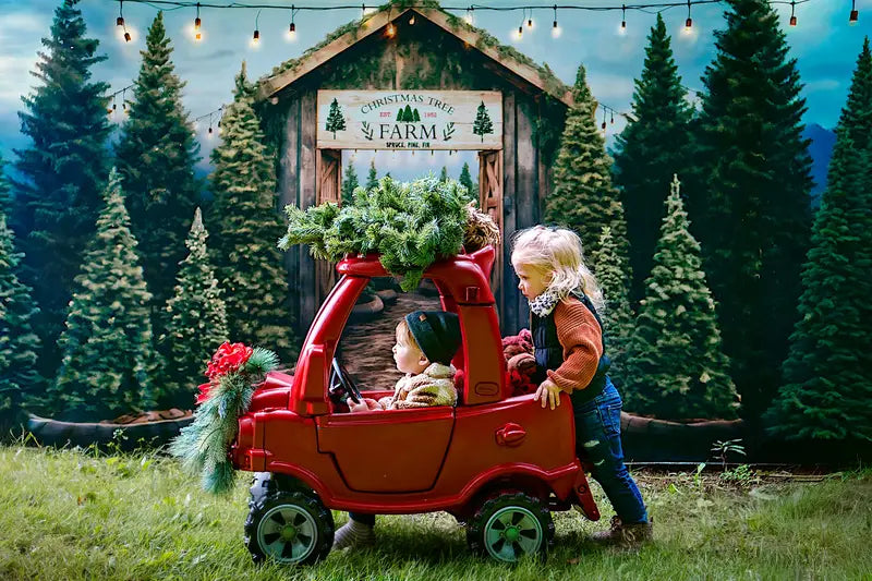 Kate Christmas Tree Farm Entrance Backdrop for Photography