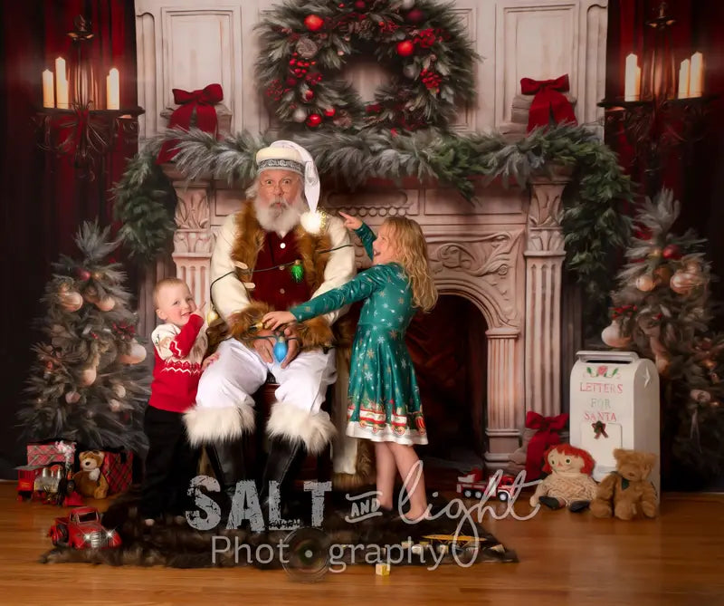 Kate Christmas Tree Fireplace Red Fleece Backdrop Designed by Emetselch -UK
