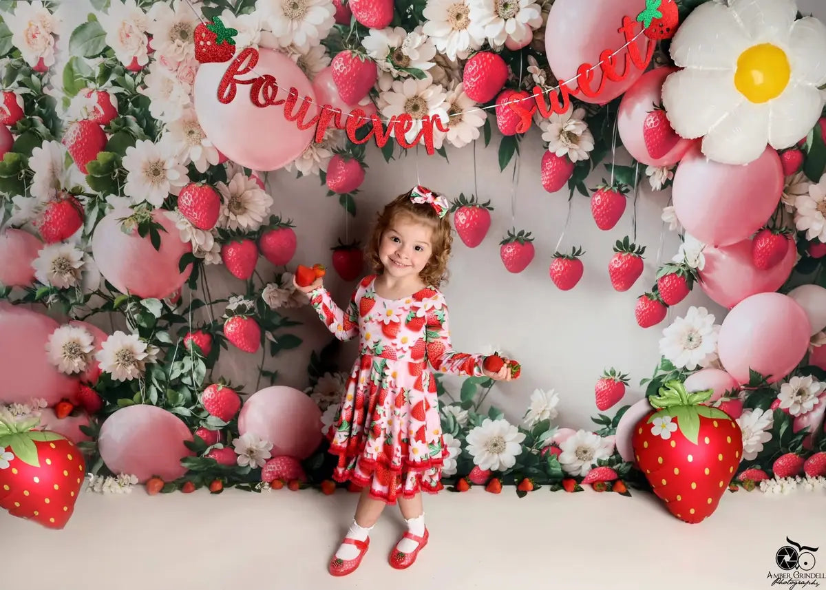 Kate Summer Strawberry Floral Balloon Arch Backdrop Designed by Emetselch