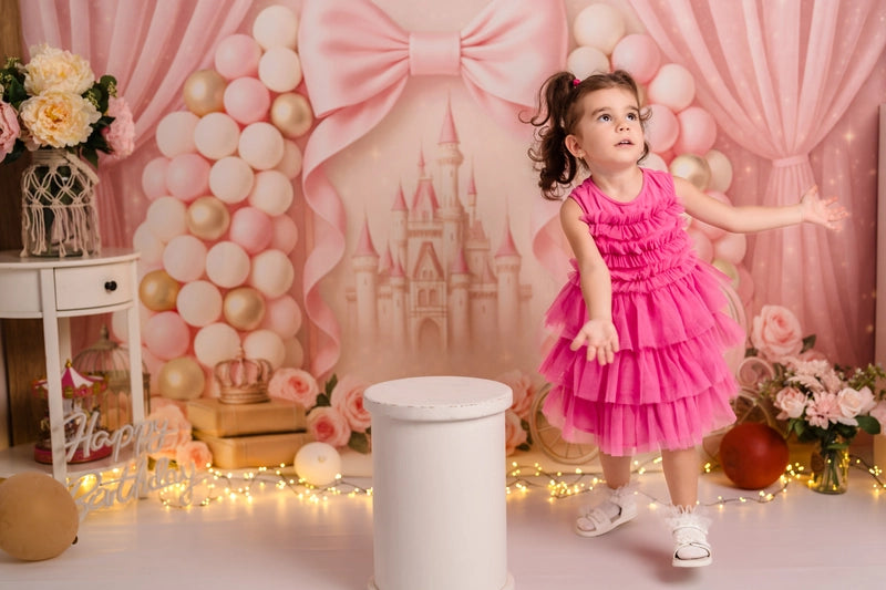 Kate Cake Smash Castle Pink Princess Carriage Backdrop Designed by Ashley Paul