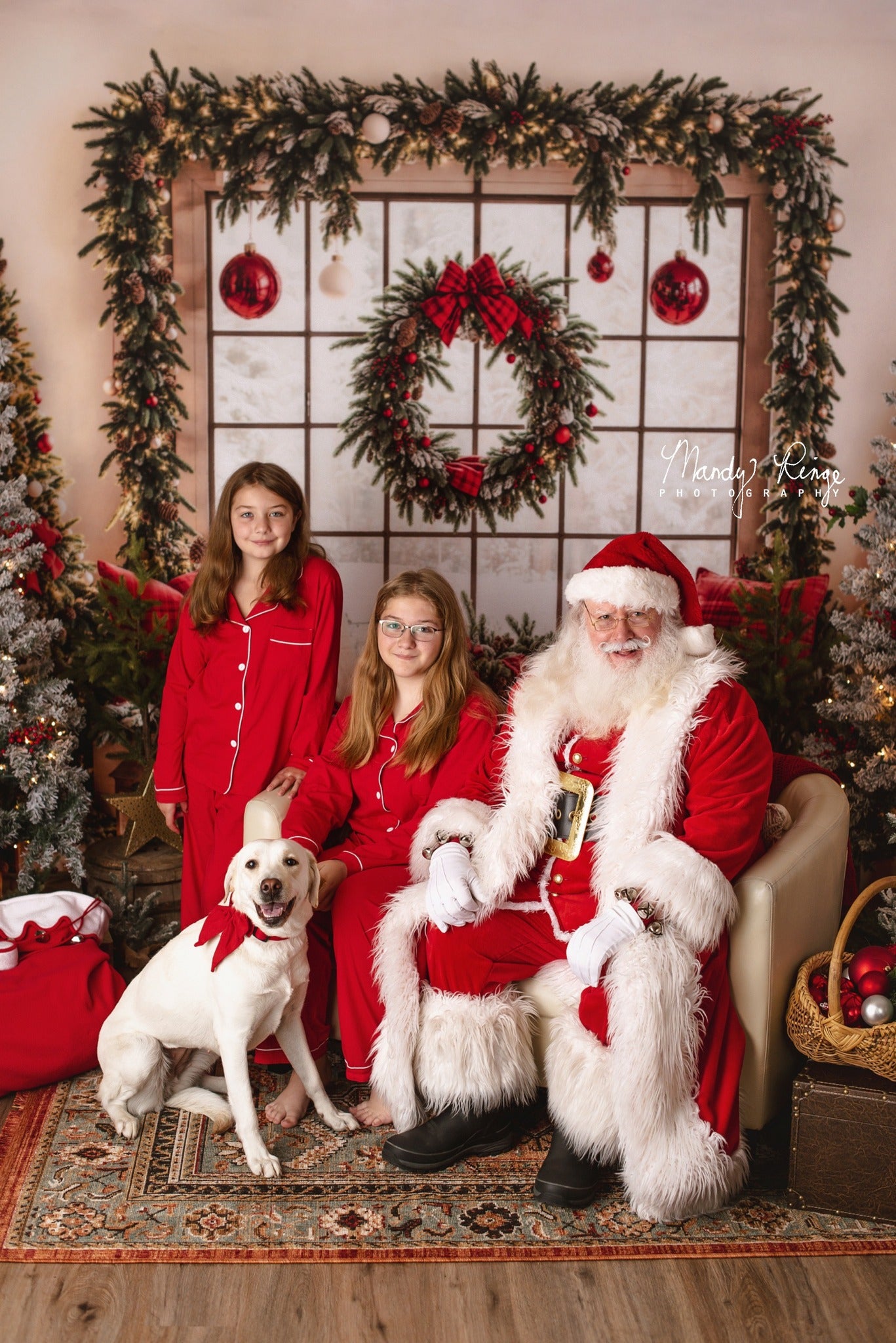Kate Christmas Window Garland Red Blanket Backdrop Designed by Emetselch -UK